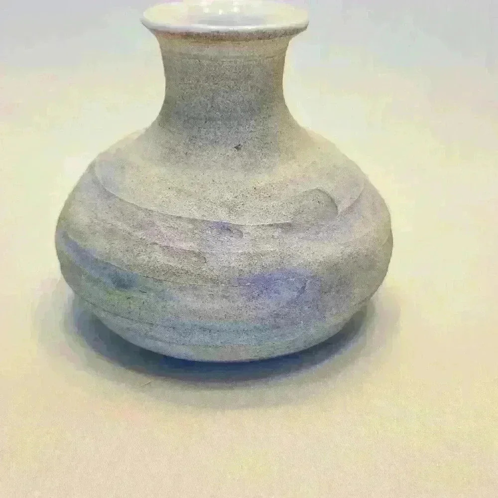 Studio Art Pottery signed hand thrown vase blue/purple wash